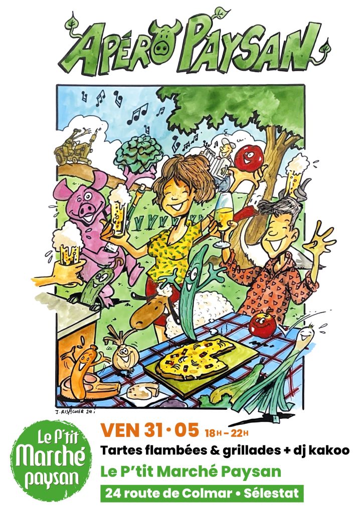 Tartes flambées + grillades + boissons + DJ Kakoo + France-Portugal + soleil = tous les ingrédients sont réunis pour passer une bonne soirée ce vendredi 5 juillet au P'tit Marché Paysan à Sélestat.
